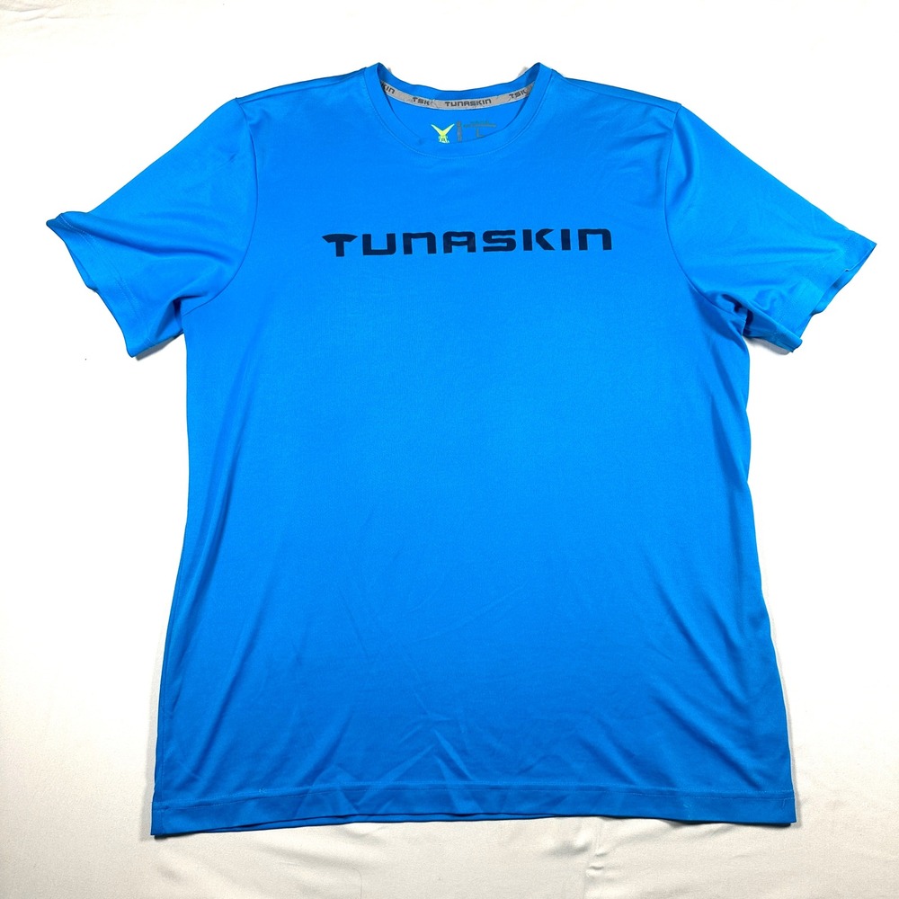 Tunaskin Mens Blue Performance T-Shirt Recycled Polyester Fishing Top Large
